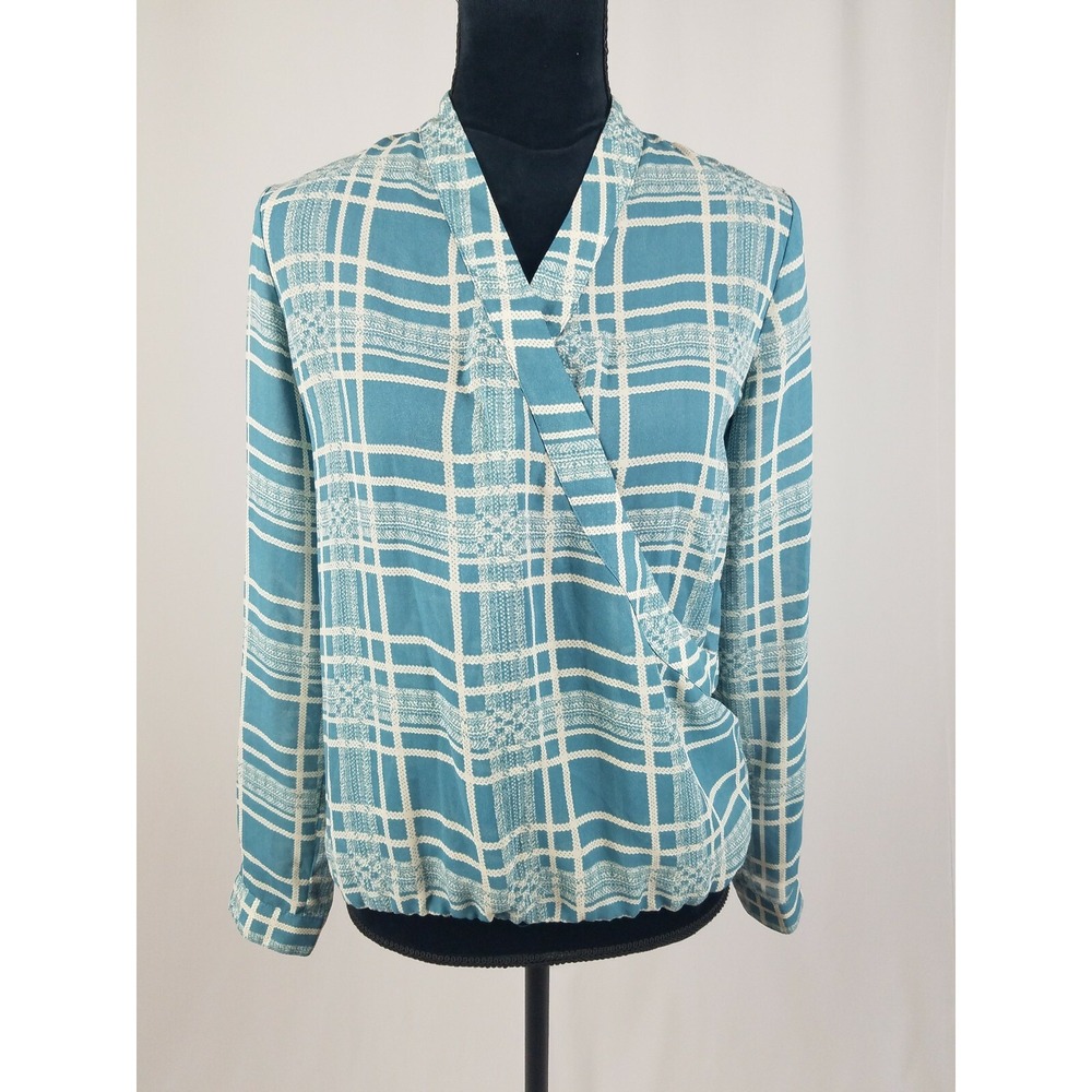 Cabi women XS blouse window panel faux wrap long sleeve career office Minimalist